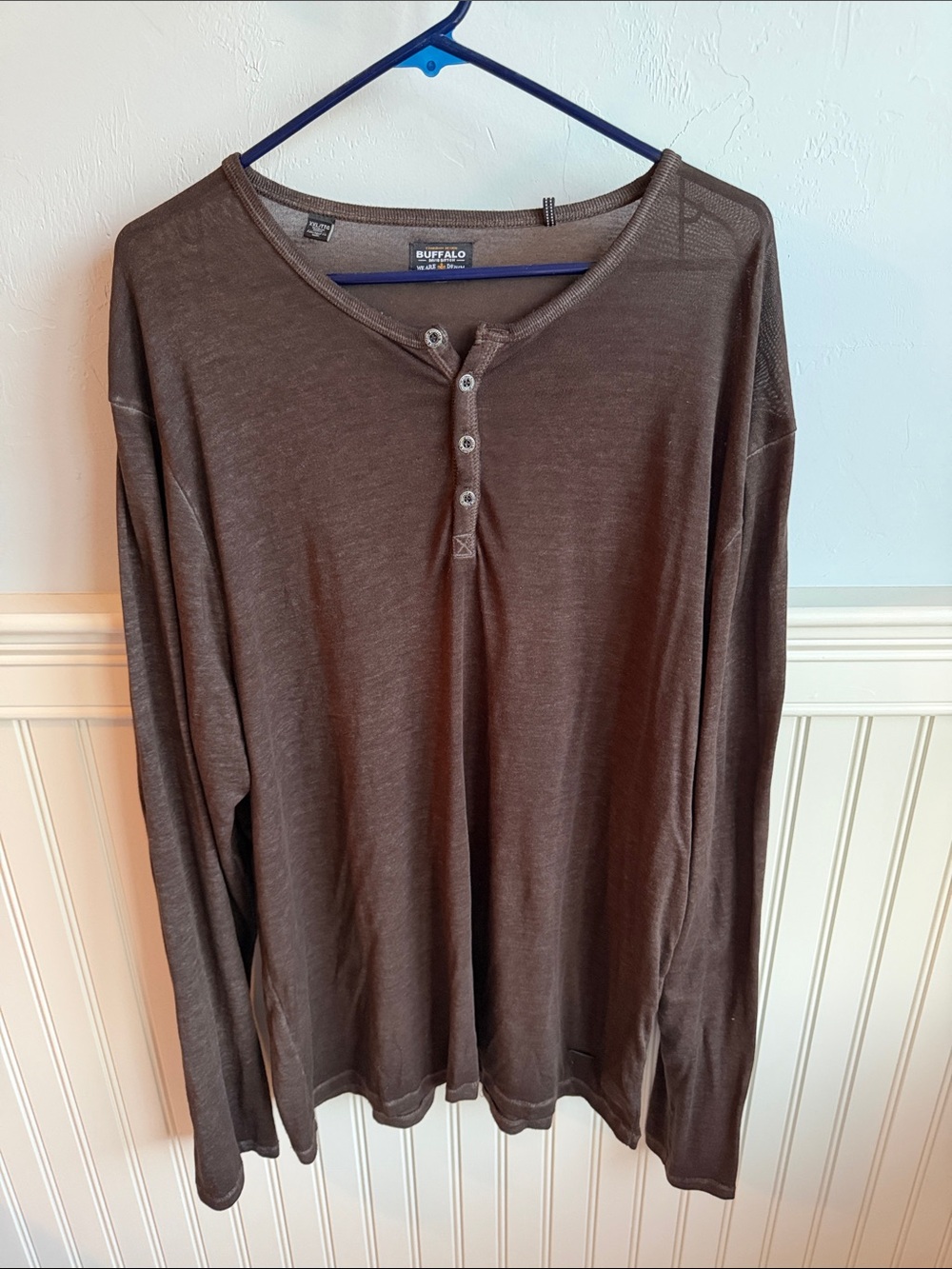 Buffalo David Bitton Men's Brown Long Sleeve Henley XXL/TTG